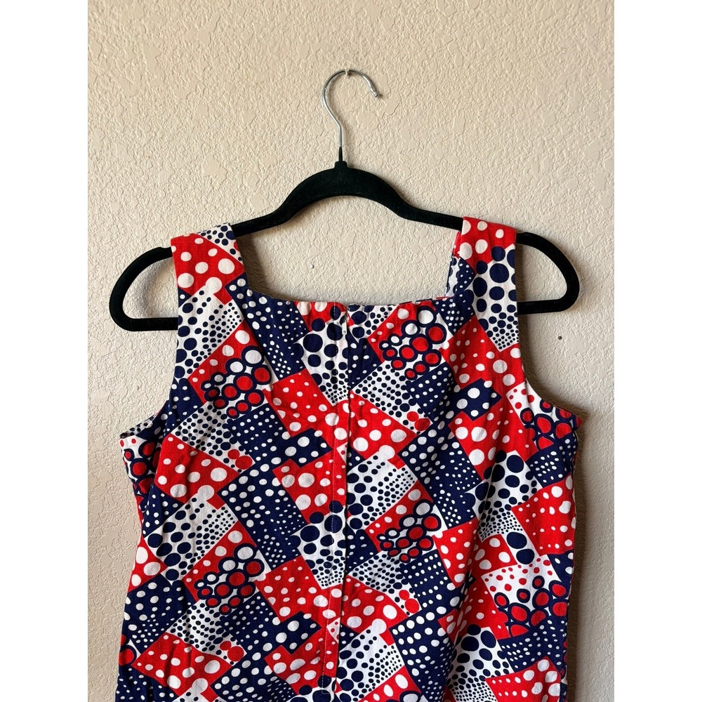 Vintage Fritzi of California 60s Mod Shift Dress Red White Blue Polka Dot Mini - Picture 7 of 8